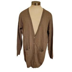 Faconnable Cozy Minimalist Heathered V-Neck Button-Front Cardigan Brown Mens M